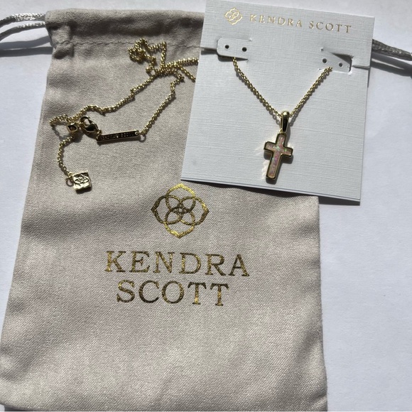 ✨Kendra Scott Cross Gold Pendant Necklace in White Kyocera Opal New ✨ - Picture 5 of 8